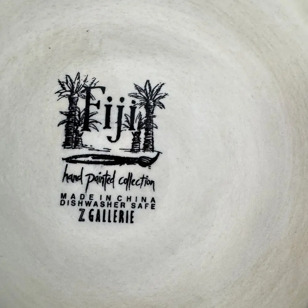 Set of 2 Z Gallerie Fiji Hand Painted Palm Tree Plates 9